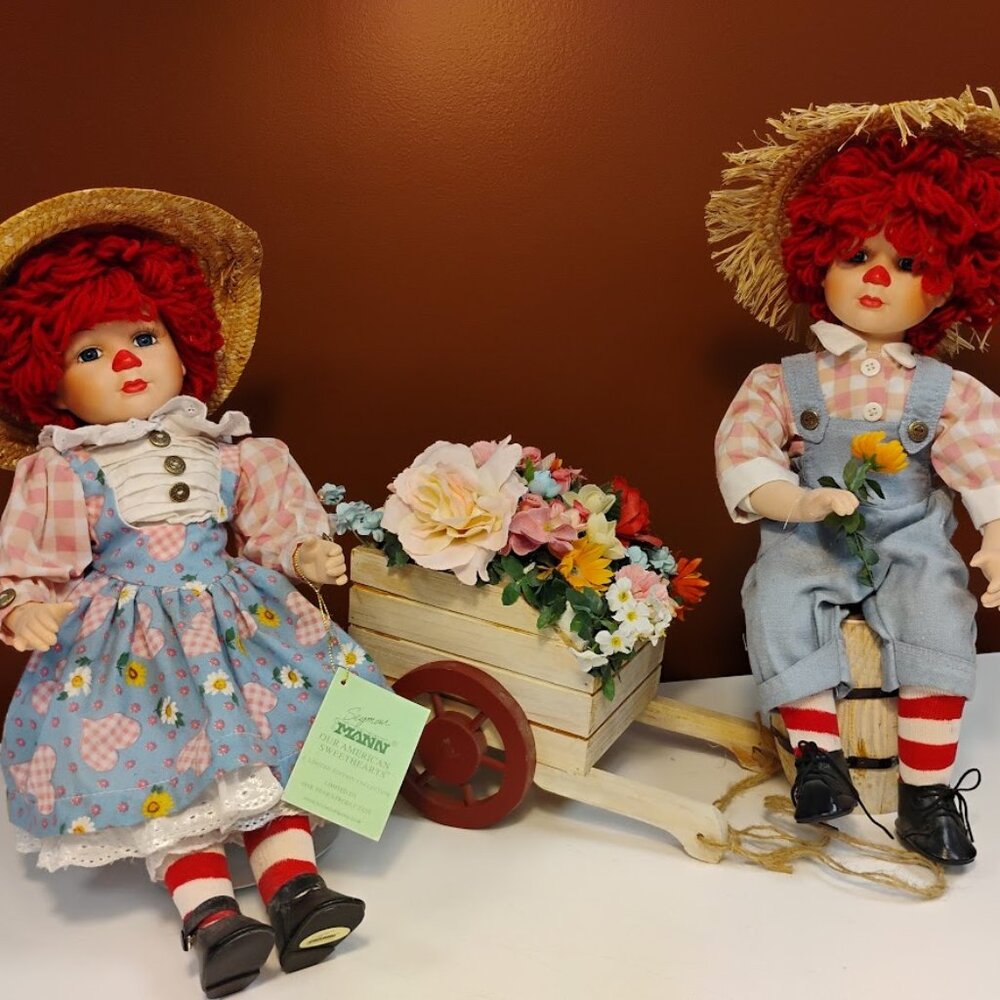 Seymour Mann Our American Sweethearts Porcelain Doll Set – Boy, Girl & Wagon